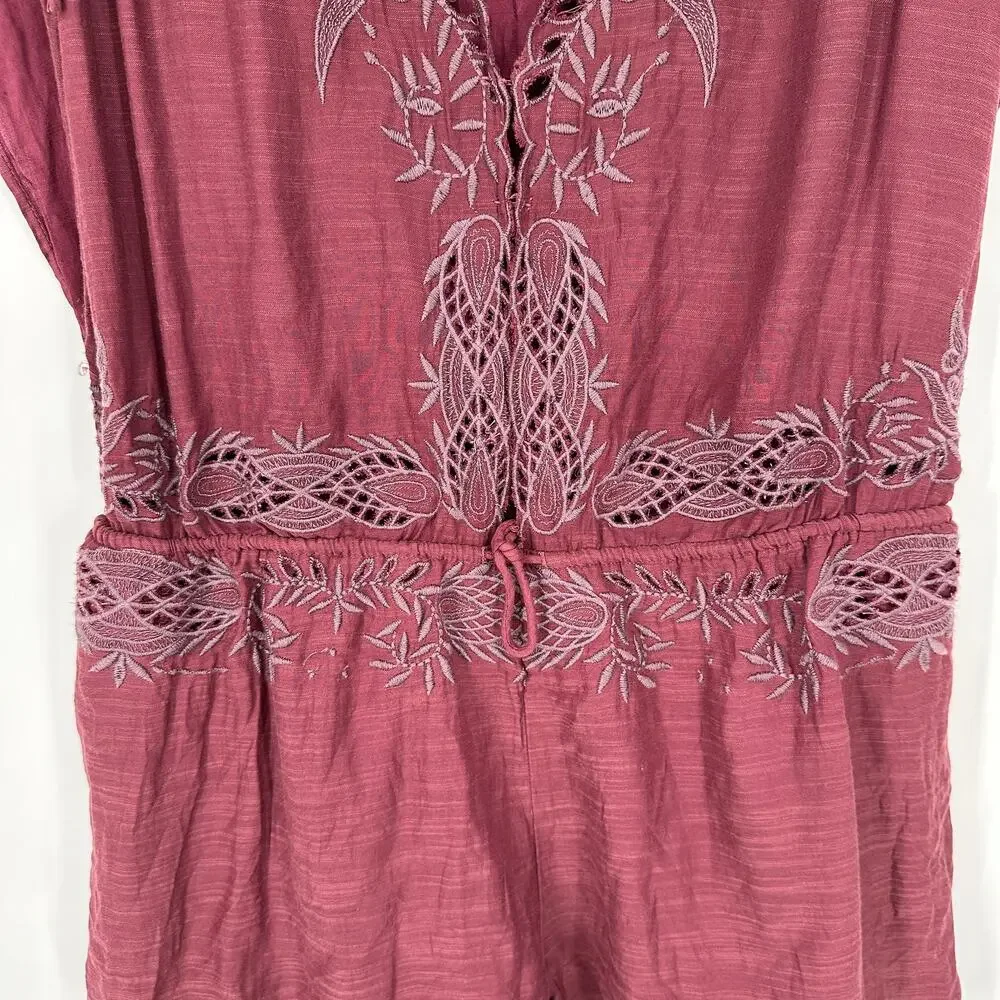 Free People Weila Romper Shorts Dainty Embroidered Filigree Tie Wasit NEW Small - Picture 8 of 11